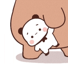 a cartoon panda bear is standing next to a large brown bear .