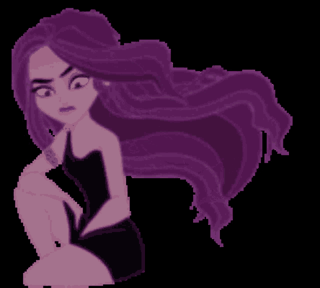 a pixel art drawing of a woman with purple hair