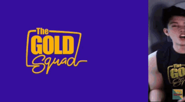 a man wearing a black tank top that says the gold squad on it