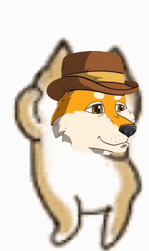 a drawing of a dog wearing a hat with a white background