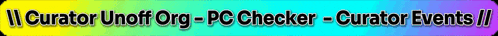 a rainbow colored background with the words " curator unoff org-pcchecker-curator events "