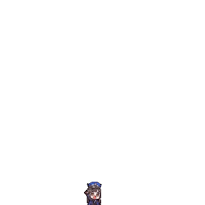 a pixel art drawing of a girl standing next to a red block with three holes in it .
