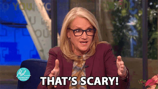 a woman with glasses says that 's scary on the mel robbins show