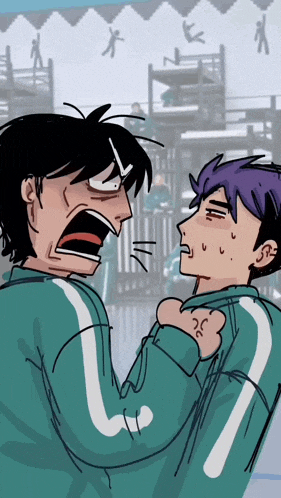 a cartoon of two men fighting each other with one of them screaming