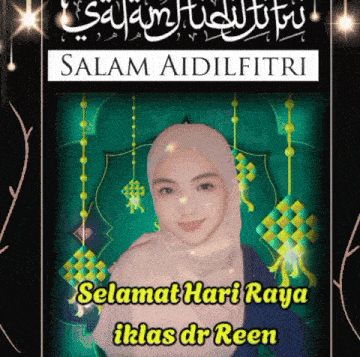 a picture of a woman in a hijab with the words selamat hari raya iklas dr reen