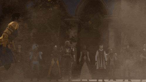 a group of people are standing in front of a building and one of them is wearing a shirt that says ' a '