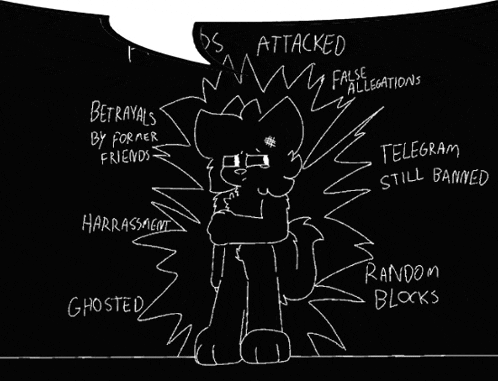 a black and white drawing of a cat with a speech bubble that says ' attacked '