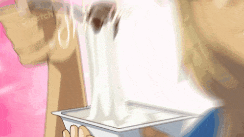 a person is pouring something into a container with the word stretch on it .