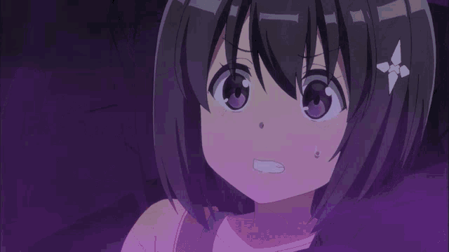 a close up of a girl 's face with a surprised expression