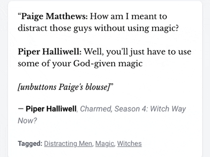 a screenshot of a quote from piper halliwell from charmed season 4
