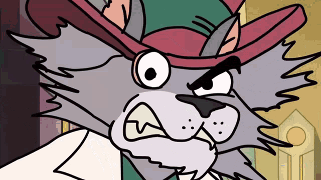 a cartoon cat wearing a hat and a white shirt