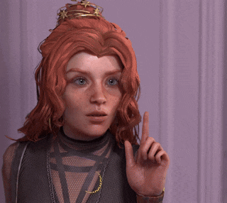 a woman with red hair is wearing a necklace and a crown on her head