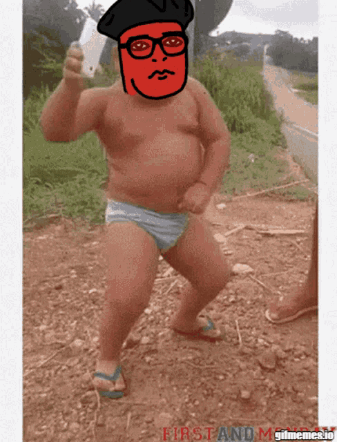 a picture of a man with glasses and a red face is displayed with the words first and memes.io below it