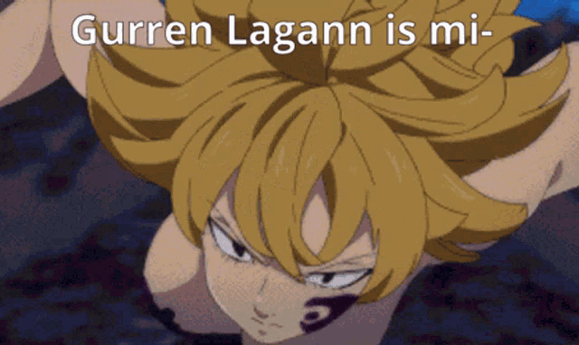 a picture of a girl with the words gurren lagann is mi on the bottom