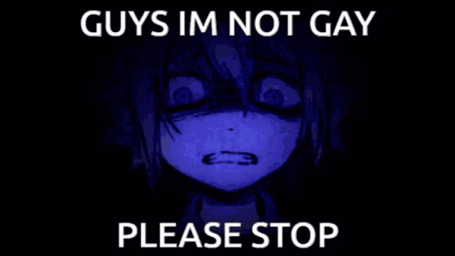 a picture of a girl with the words guys im not gay please stop on it
