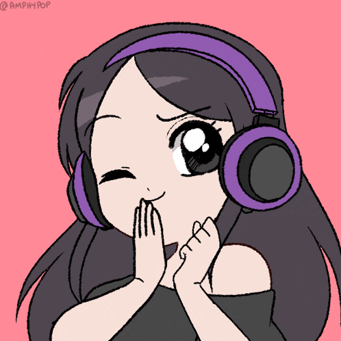 a drawing of a girl wearing purple headphones with amphihpop written on the bottom