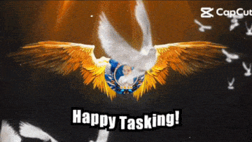 a picture of a bird with the words happy tasking