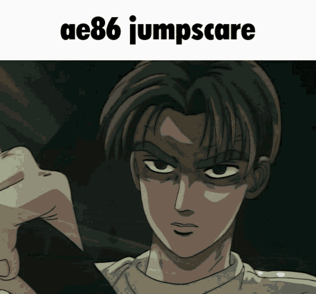 a picture of a cartoon character with the words ae86 jumpscare below it