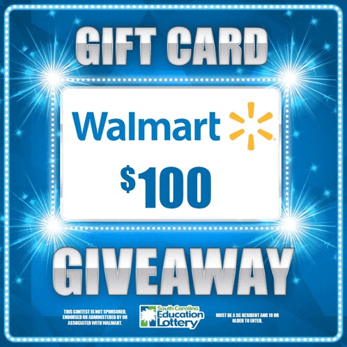 a walmart gift card giveaway is advertised on a bright blue background