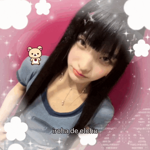 a picture of a girl with the words iroha de elchu written below her