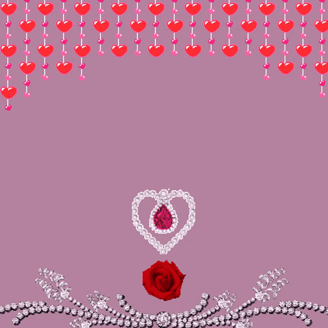 a heart made of red roses with a kiss and a necklace