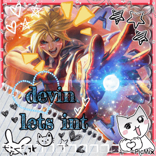 a picture of a person with the words devin lets init written on it