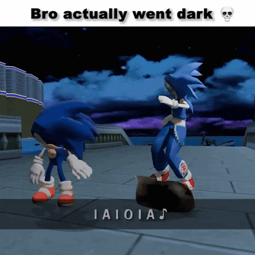 a screenshot of sonic the hedgehog dancing with the caption bro actually went dark