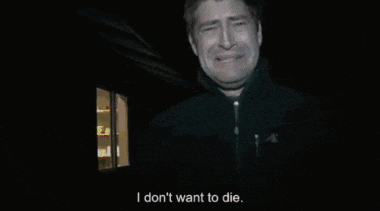 a man in a black jacket is saying i don 't want to die