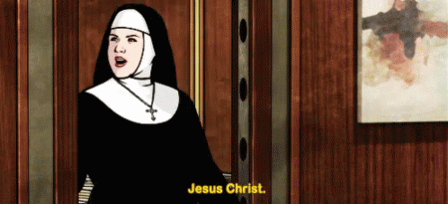 Trying To Not Swear In Front Of Your Parents GIF - Swear Parents Nun GIFs