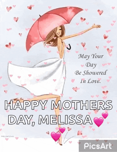 a happy mother 's day card with a woman holding a pink umbrella .
