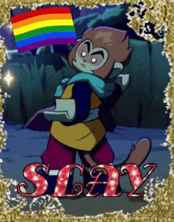 a cartoon of a monkey holding a rainbow flag and the word stay