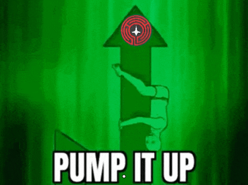 a green poster that says pump it up with a maze in the middle