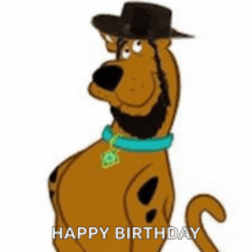 scooby doo is wearing a cowboy hat and a collar and is sitting down .