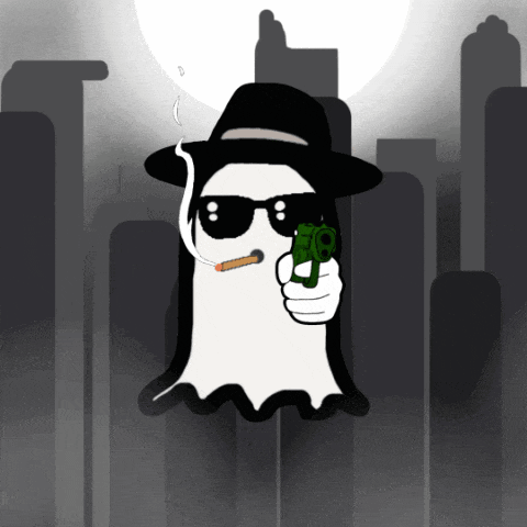 a cartoon ghost smoking a cigar and holding a gun