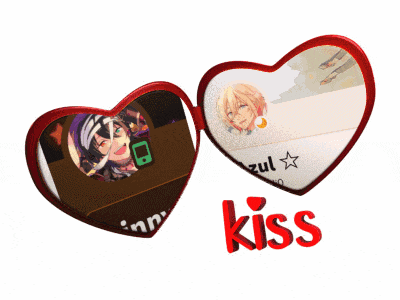 two heart shaped glasses with a picture of a man and the word kiss on the bottom