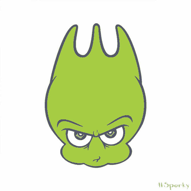 a drawing of a green monster with purple eyes and the hashtag #sporky