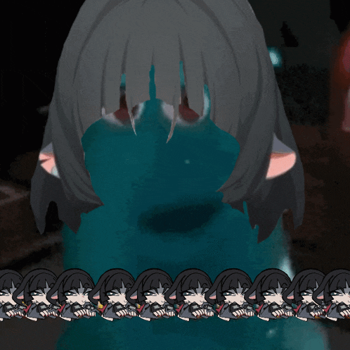 a drawing of a girl 's face is surrounded by a row of cartoon faces