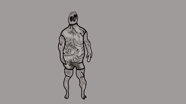 a cartoon drawing of a person with a bird on their head