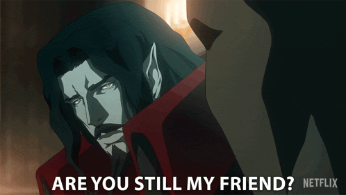 a cartoon of a man with the words " are you still my friend " below him