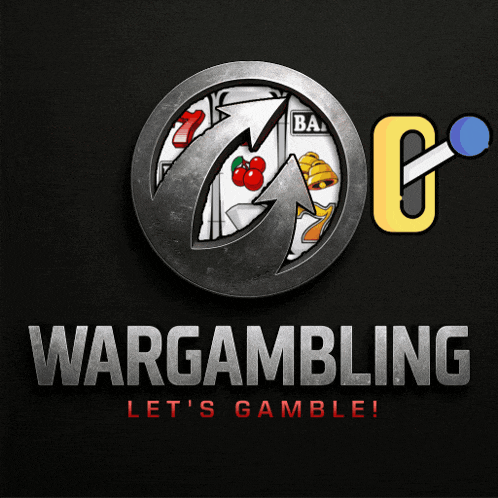 a logo for wargambling with a slot machine in the background
