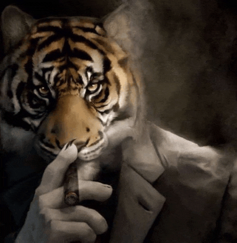 a tiger is smoking a cigar and wearing a suit