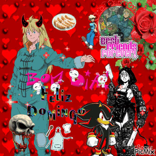 a collage of cartoon characters with the words feliz domingo written on the bottom