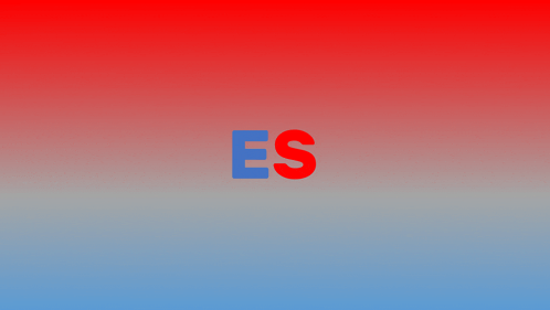 a red and blue background with the word es