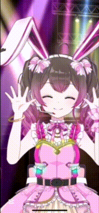 a girl in a pink dress with bunny ears and a microphone