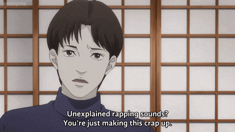 a man says " unexplained rapping sounds " in a cartoon