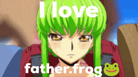 a picture of a girl with green hair and the words " i love father frog "