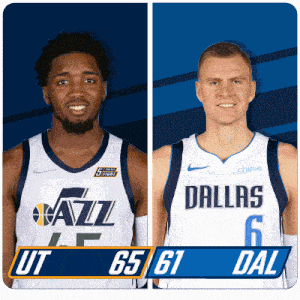 two basketball players one from utah and one from dallas are standing next to each other