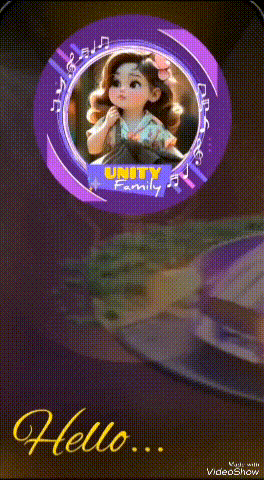 a purple circle with a picture of a little girl and the words " unity family "