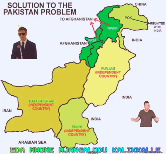 a map showing the solution to the pakistan problem with a man in a suit and tie