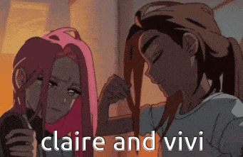 a cartoon of two girls with the words claire and vivi on the bottom